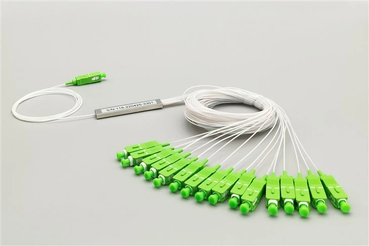 1x16 SC APC Plc despărțitor de fibre, tub de oțel, fibră goală 250µm, monomod