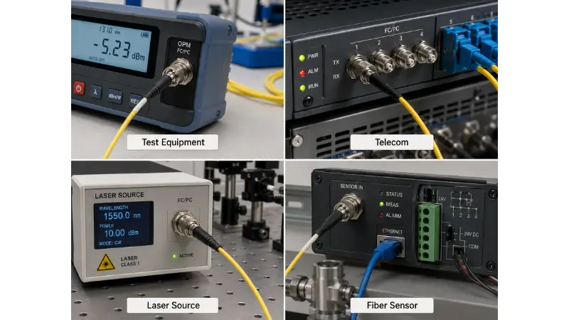 FC fiber connectors used in test equipment, telecom systems, laser sources, and fiber sensor applications FC fiber connectors used in test equipment, telecom systems, laser sources, and fiber sensor applications