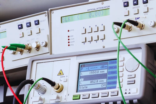 OTDR test equipment connected to fiber distribution frame